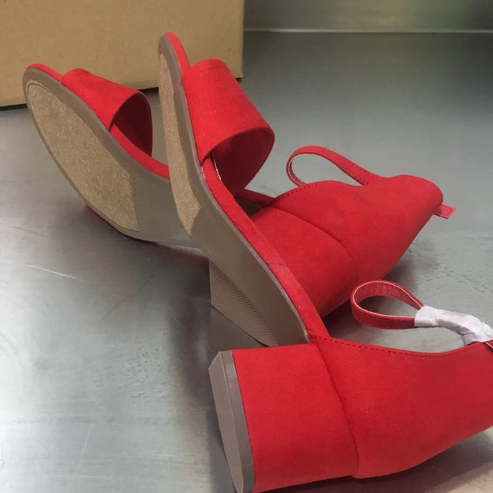 Sugar Women's Red Ankle-Strap Block Heel Sandals